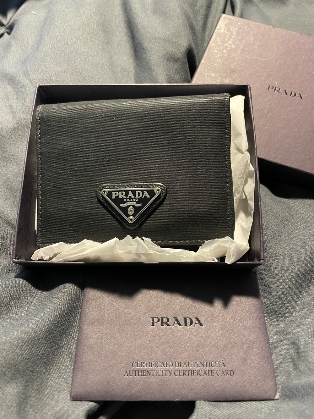 Prada Black Nylon Small Trifold Wallet with Triangle Logo